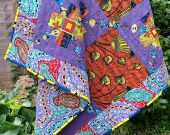 Purple Patchwork Baby Quilt, Ankara African Wax Print, Cotton New Baby Gift