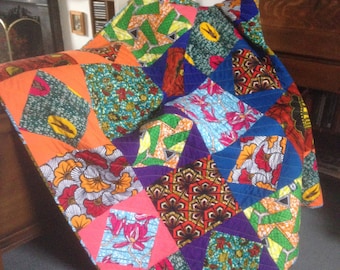 Handmade African Wax Fabric Patchwork Quilt