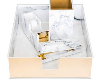 Rachel George Acrylic Marble & Gold Desk Set