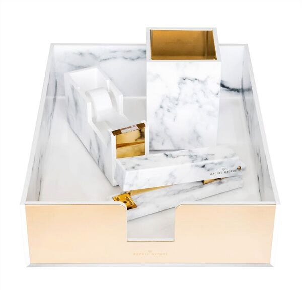 Rachel George Acrylic Marble & Gold Desk Set