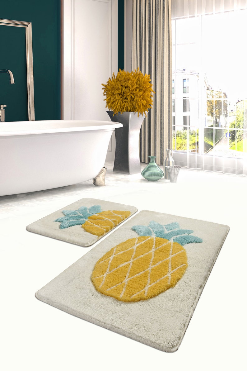 2 Pcs Hand Tufted Rugs Pineapple Bathroom Rug Carpet Mat Etsy