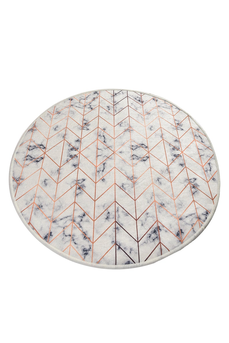 Morea White Tile Round Bathroom Rug Soft Bath Mat Eco Friendly Gift For Herringbone Style