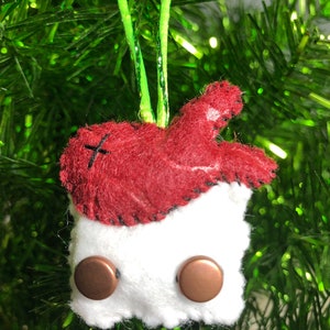 Zombie Sushi Ornament with Dead Red Fish as a Hat and Gold Eyes