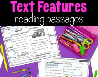 Text Features Reading Passages Nonfiction Worksheets & Digital Slides