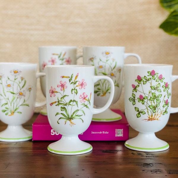 Wildflower Mugs Japan - YOU PICK - Vintage Pedestal Footed Mug - Fine Porcelain Coffee Cup Mug - Spring 8 oz