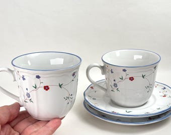 Vintage 1990's Epoch Oakgrove Floral Kaffee Teetassen und Untertassen, 2er-Set, Made in koreanische