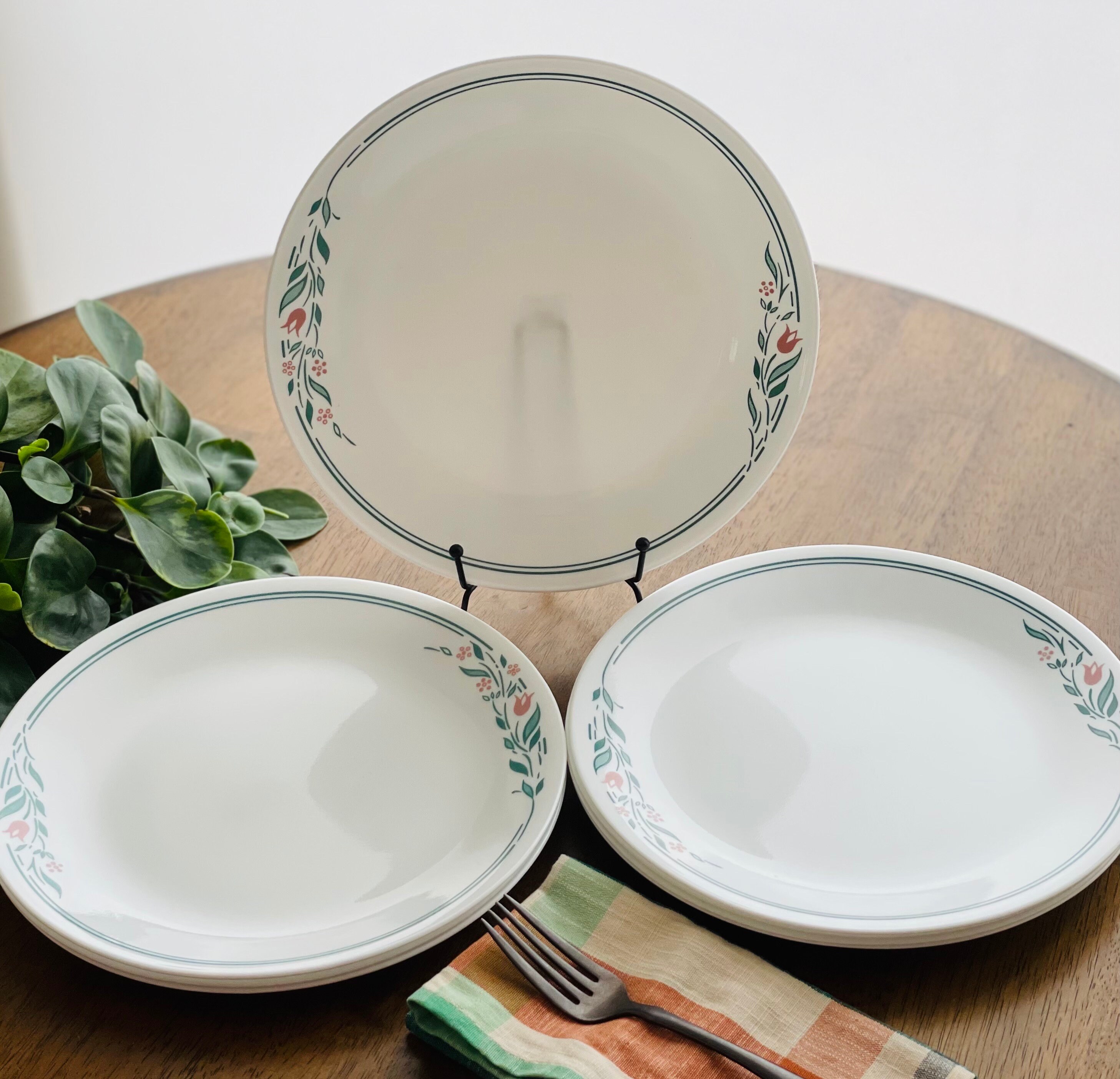 Corelle Rosemarie Dinner Plates 10 1/4 Pink Tulips Teal Etsy