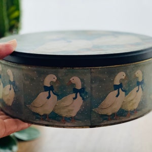 1980's Vintage Geese Large Tin Canister Sewing Box, Trinket Box, Home Decor 9.5 Diameter image 10