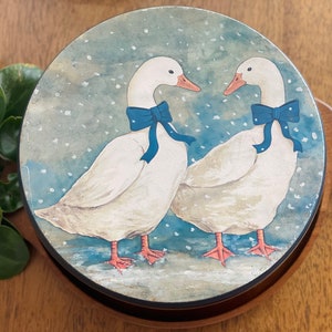 1980's Vintage Geese Large Tin Canister Sewing Box, Trinket Box, Home Decor 9.5 Diameter image 2