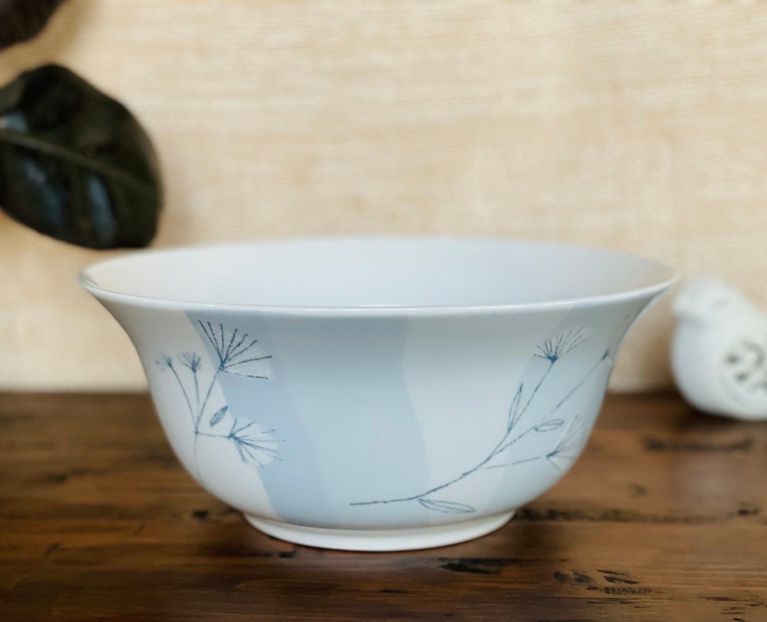 Vintage Large 10 Salad Vegetable Serving Bowl Blue Etsy