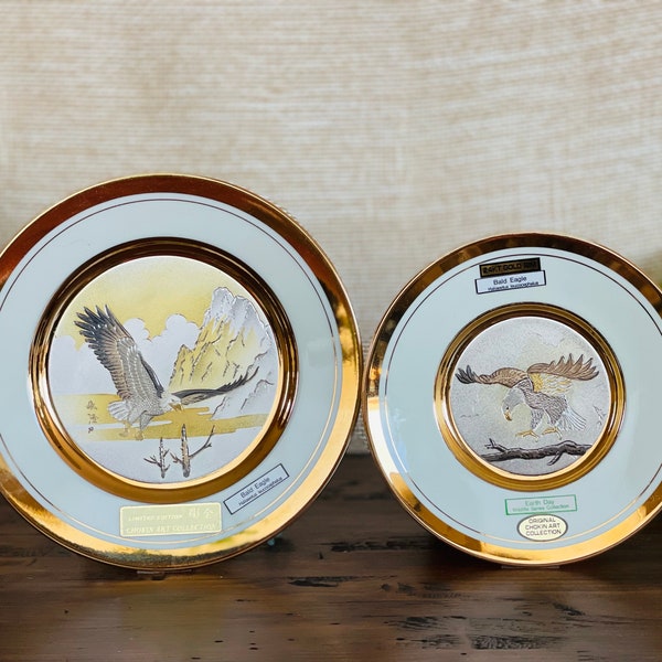 Limited Edition Chokin Art Decorative Collection Bald Eagle 24KT Gold Trim Fine China ~ Made In Japan ~ Sold Separately