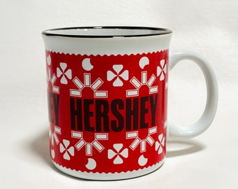 Hershey Snowflake Holiday Coffee Tea Ceramic Mug 10 oz Red and White