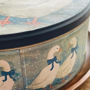 1980's Vintage Geese Large Tin Canister Sewing Box, Trinket Box, Home Decor 9.5 Diameter image 4