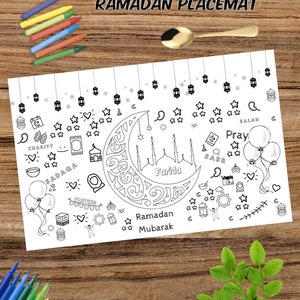 Ramadan Placemats, Ramadan basket Filler, Personalized Ramadan Coloring Printable Placemats, Ramadan Place Cards DIGITAL DOWNLOAD