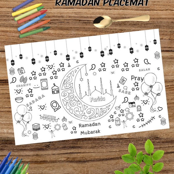 Ramadan Placemats, Ramadan basket Filler, Personalized Ramadan Coloring Printable Placemats, Ramadan Place Cards DIGITAL DOWNLOAD