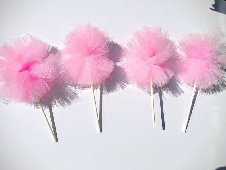 Pom Poms on a stick set of 4 pink and gold party 1st Etsy