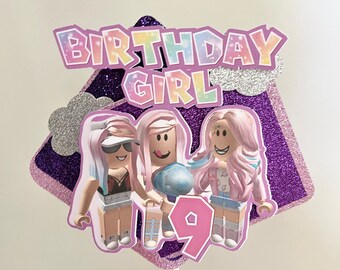 Girl Roblox Cake Topper, Pink Roblox Party Decor, Roblox Girls Birthday Party, Custom Personalized Roblox Cake Topper for Girls Pink Roblox