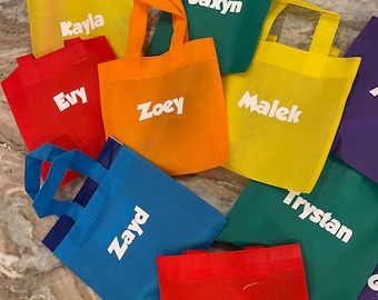 Favor bags for birthday parties, personalized bags for parties, rainbow-colored small favor bags, 8-inch tote bags  - SET OF 12