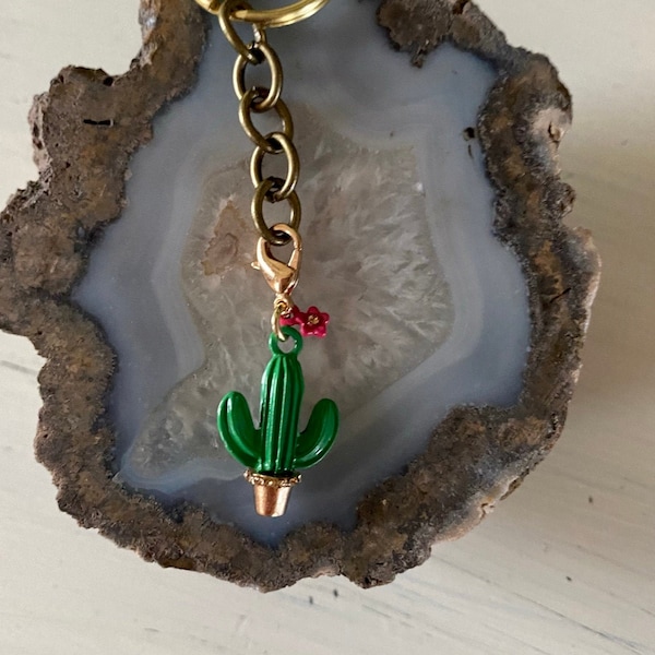 enamel cactus key chain - key ring - one-of-a-kind - handmade - colorful - travel - wanderlust - southwest - adventure - desert