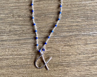 sterling silver ampersand charm bracelet with lapis lazuli rosary chain - gemstone jewelry - bohemian jewelry - sterling silver jewelry