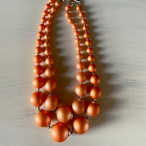 1960s vintage coral double-strand bead necklace - vintage jewelry - classic - one-of-a-kind - retro - adjustable length