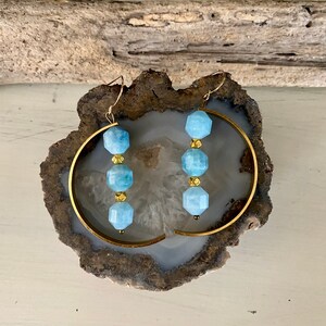 aquamarine & brass semicircle earrings - handmade - one-of-a-kind - bohemian - modern - statement - geometric - natural gemstone - goddess