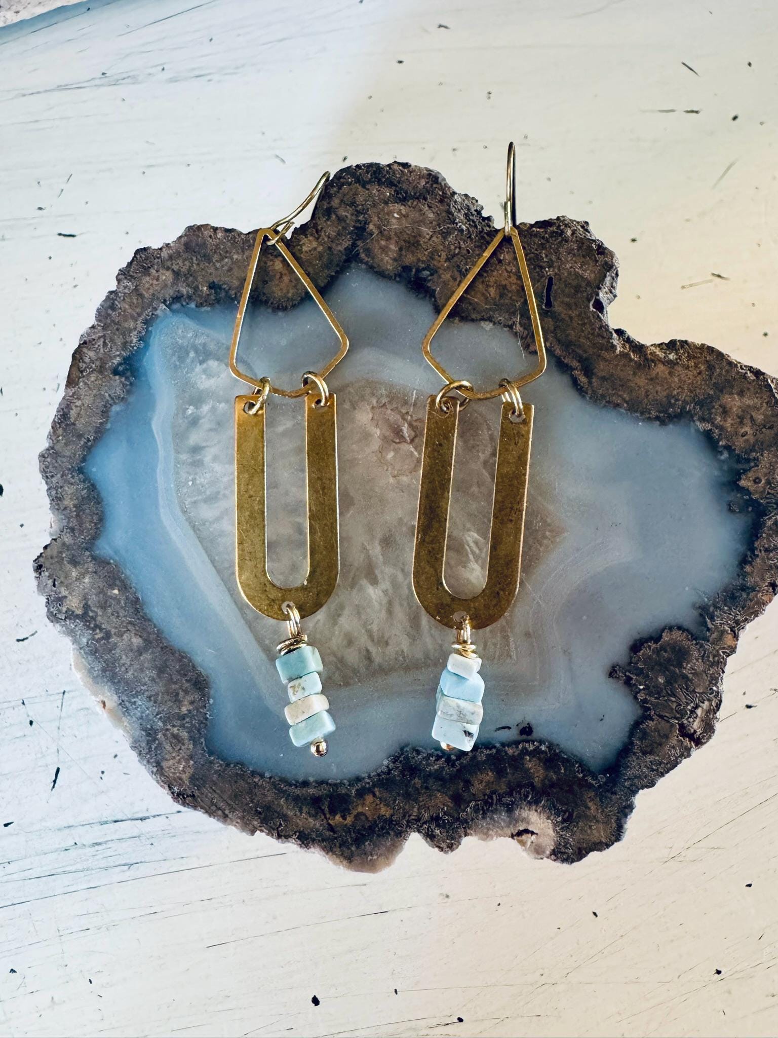 Nevada Dry Creek turquoise & brass earrings - handmade - one-of-a-kind - bohemian - geometric - natural gemstone - southwestern - modern