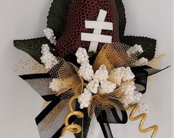 Football Rosebud Boutonniere/Black & Gold