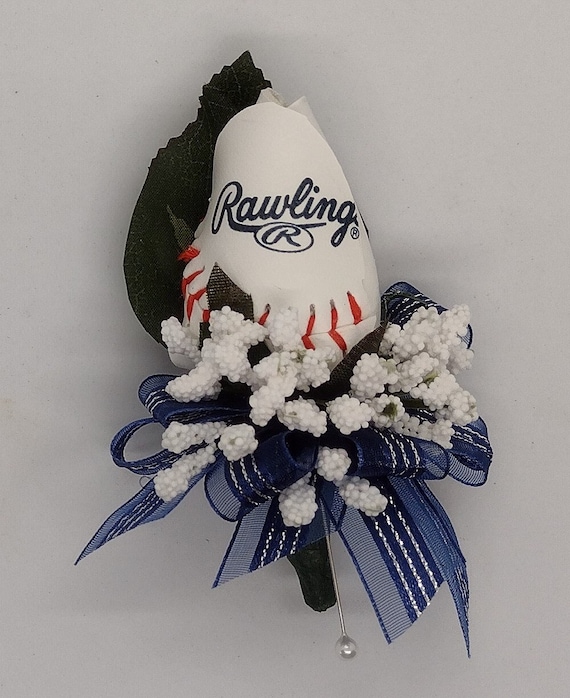 Baseball Rose Boutonniere - Navy