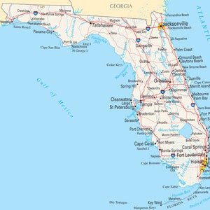 Kaart van Florida, FL - referentiekaart - verwijderbare muursticker (schil en plak)