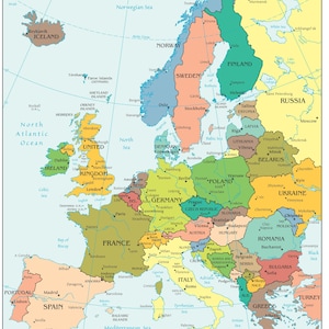 Mapa da Europa - Político - Adesivo de parede removível e removível