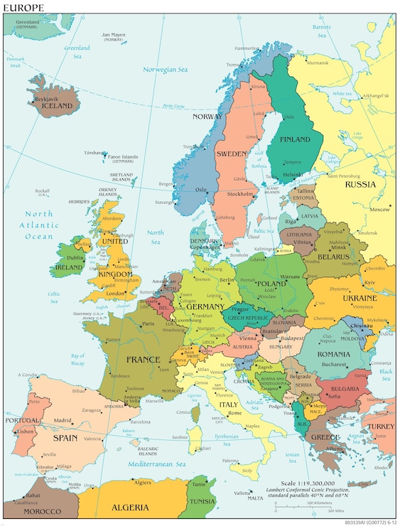 Europe Map - Political - Peel & Stick Removable Wall Decal