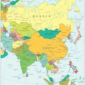 Mapa de Asia - Político - Calcomanía de pared removible Peel & Stick