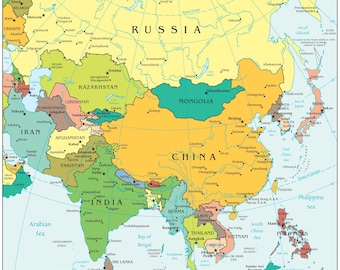 Asia Map - Political - Peel & Stick Removable Wall Decal