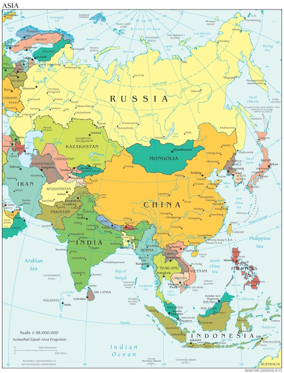 Asia Map - Political - Peel & Stick Removable Wall Decal