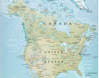 North America Map - Physical - Peel & Stick Removable Wall Decal