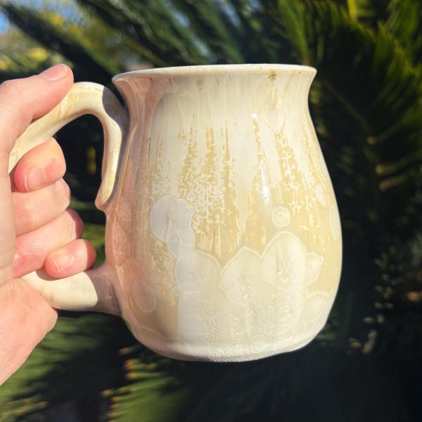 Taza de cerámica de 12-16 oz, hecha a mano, con esmaltado cristalino.