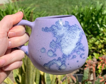 Tiny Ceramic Tea Cup Handmade Small Coffee Mug Lavender Glaze with Splash Pattern