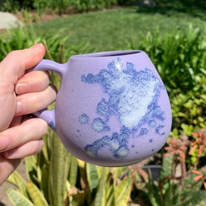 Tiny Ceramic Tea Cup Handmade Small Coffee Mug Lavender Glaze with Splash Pattern image 1