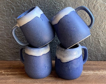 Tiny Ceramic Tea Cup Handmade Small Coffee Mug 'Sun Bleached Denim' Glaze with 'Milk Froth' Rim