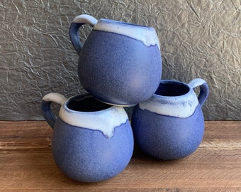 Tiny Ceramic Tea Cup Handmade Small Coffee Mug 'Sun Bleached Denim' Glaze with 'Milk Froth' Rim