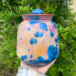 Crystalline Pottery Decorative Jar or Vase with Lid