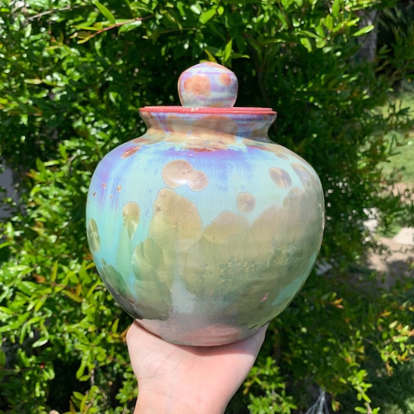 Crystalline Pottery Decorative Jar or Vase with Lid