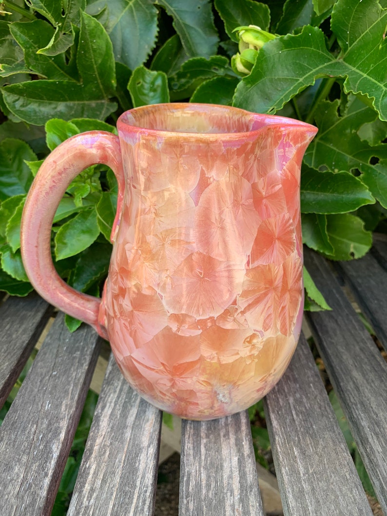Ceramic Pitcher Crystalline Pottery Handmade Medium 30 oz Serving Pitcher