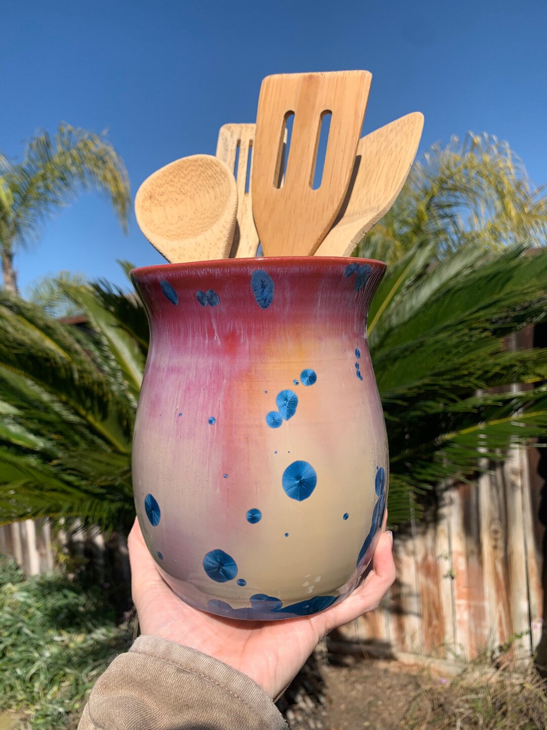 Kitchen Utensil Crock Crystalline Glazed Kitchen Utensil Holder Decor