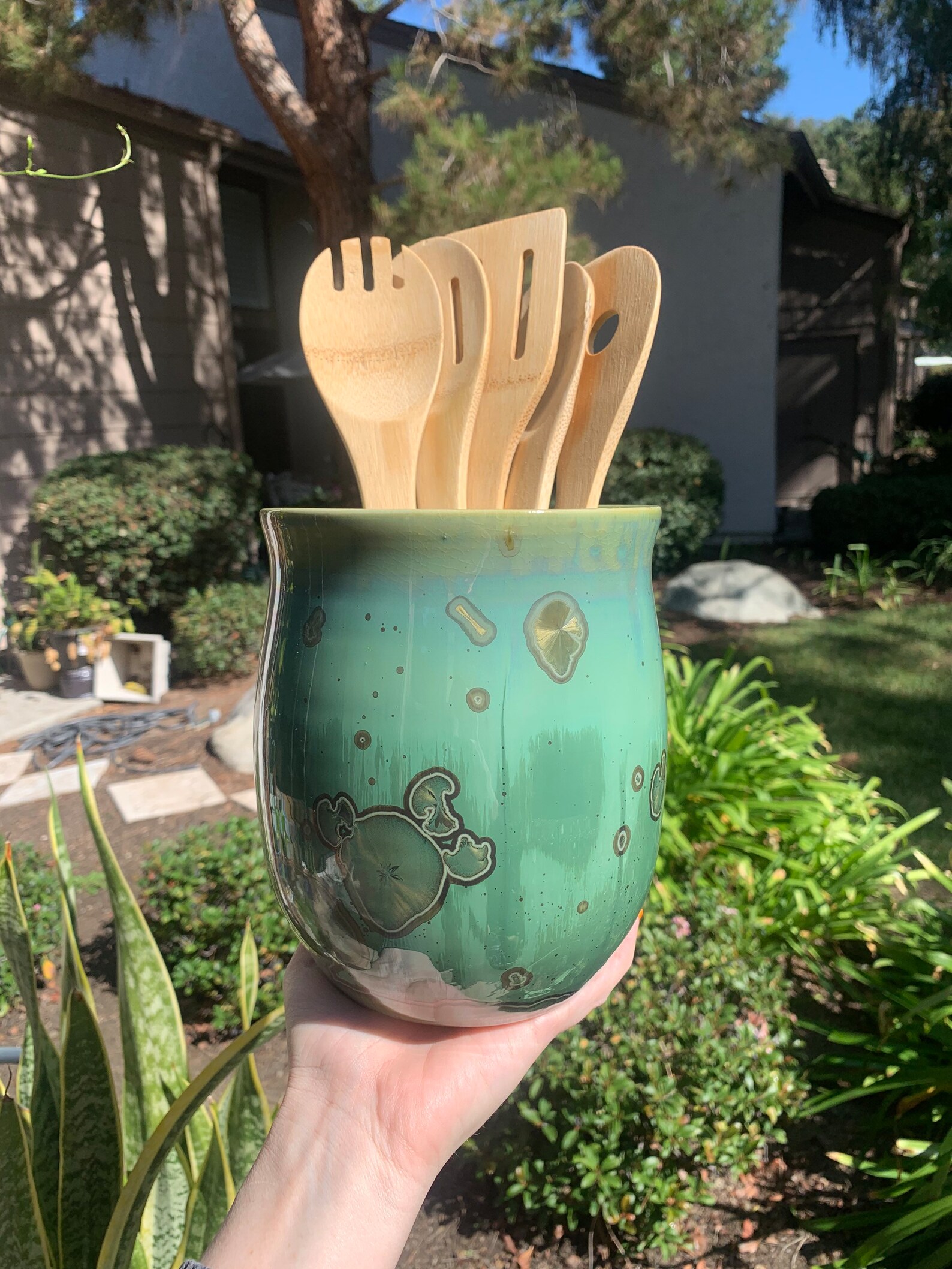 Kitchen Utensil Crock Crystalline Glazed Kitchen Utensil Etsy