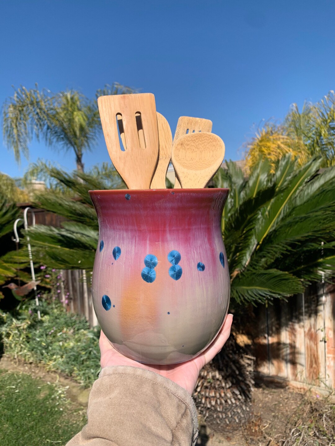 Kitchen Utensil Crock Crystalline Glazed Kitchen Utensil Holder Decor