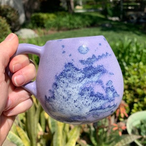 Tiny Ceramic Tea Cup Handmade Small Coffee Mug Lavender Glaze with Splash Pattern image 2
