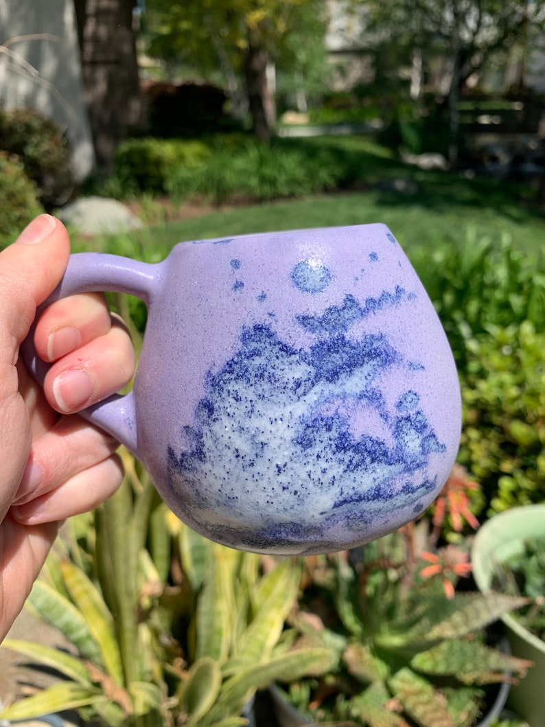 Tiny Ceramic Tea Cup Handmade Small Coffee Mug Lavender Glaze with Splash Pattern image 2