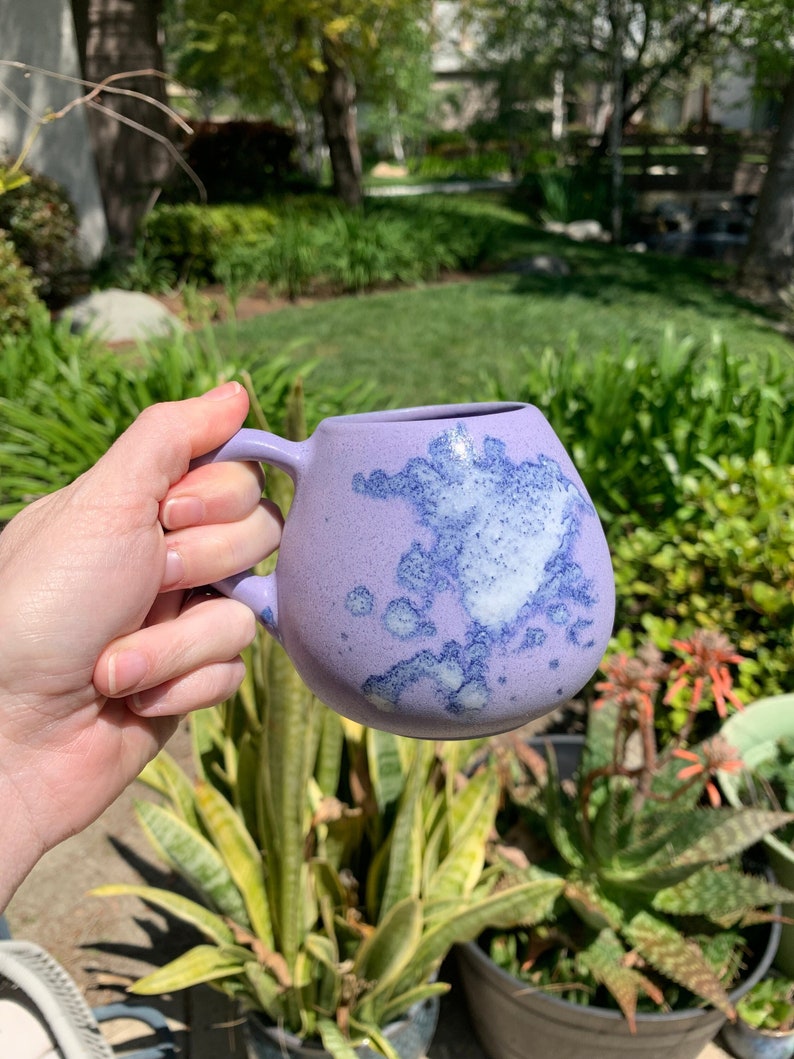 Tiny Ceramic Tea Cup Handmade Small Coffee Mug Lavender Glaze with Splash Pattern image 1